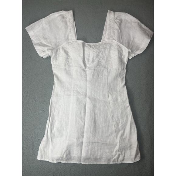 Madewell Square Neck Mini Dress in 100% Linen Size 14 Eyelet White Cut Out Back - Picture 1 of 12